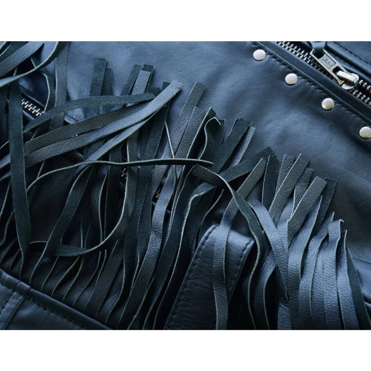 High Mileage HML1104 'Roxy' Ladies Premium Black Vest With Fringes And Rivets - Image 10