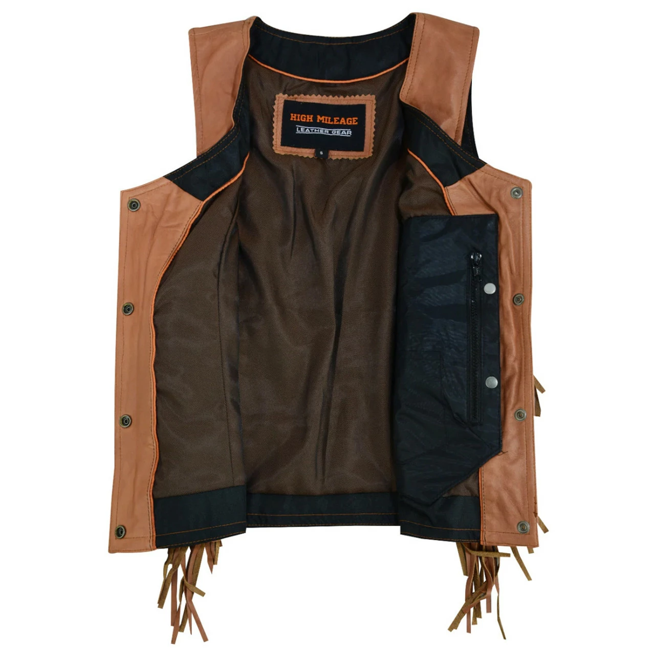 High Mileage HML1103T 'Roxy' Ladies Premium Brown Vest With Fringes And Rivets - Image 3