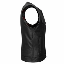 Alternative view of High Mileage HMM929 Men's Zipper And Snap Closure Collarless Leather Club Vest With American Flag Liner