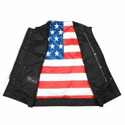 High Mileage HMM929 Men's Zipper And Snap Closure Collarless Leather Club Vest With American Flag Liner 12 High Mileage HMM929 Men's Zipper And Snap Closure Collarless Leather Club Vest With American Flag Liner -100 Percent Shop 69503 04823.1661286220