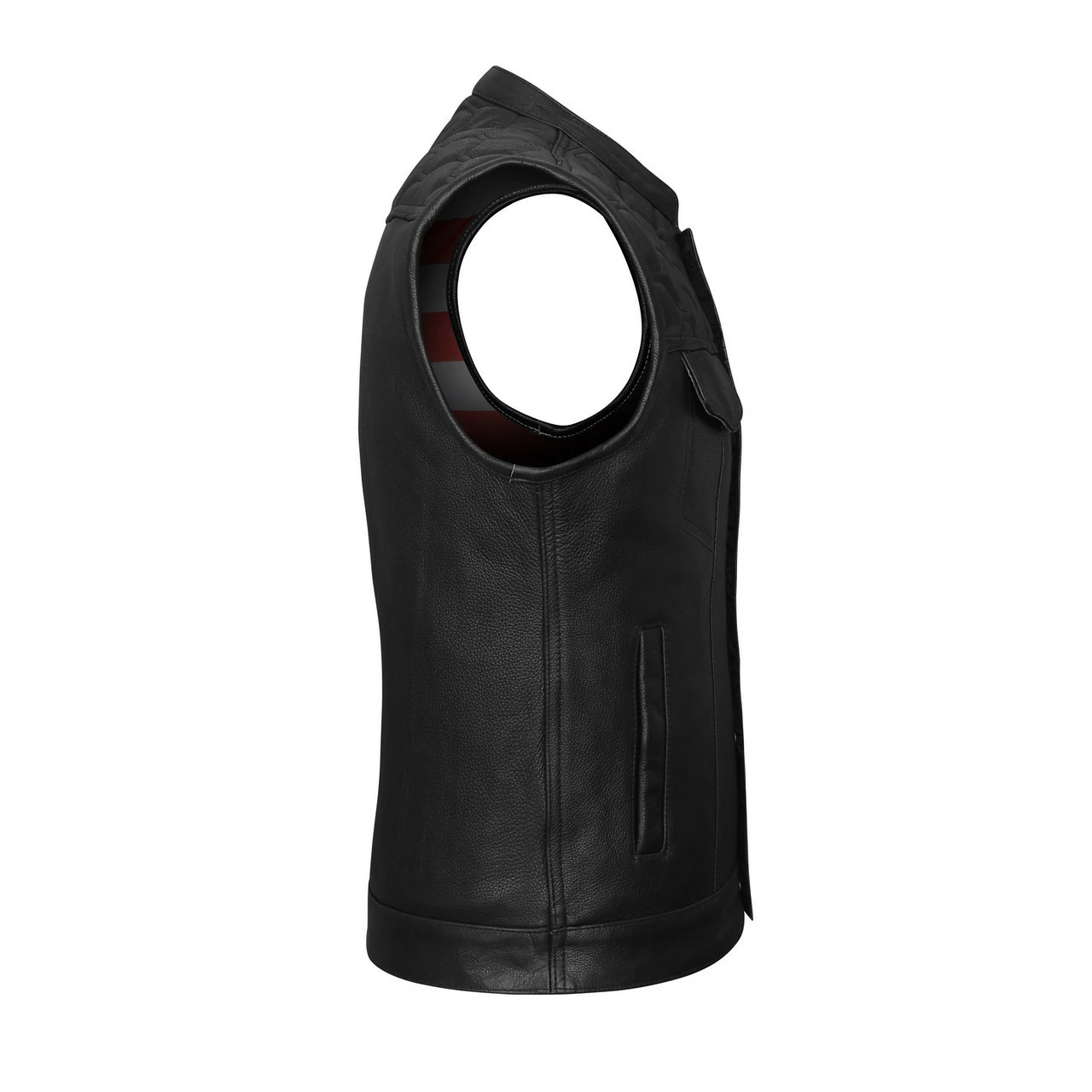 High Mileage HMM914P Men's Zipper And Snap Closure Leather Club Vest With Padding Quick Access With American Flag Liner - Image 3