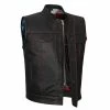 High Mileage HMM924R Men's Zipper And Snap Closure Collarless Leather Club Vest With American Flag Liner And Red Stitching