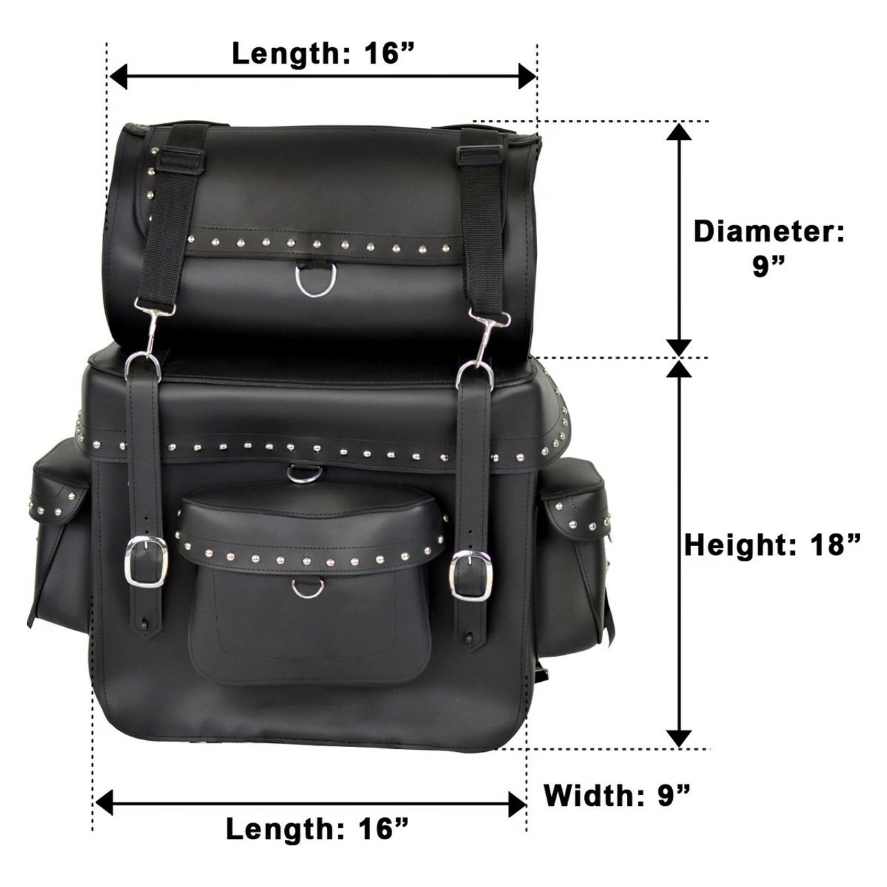 Vance VS338 Studded Large Sissy Bar Travel Pack Bag 5 Vance VS338 Studded Large Sissy Bar Travel Pack Bag - Image 3