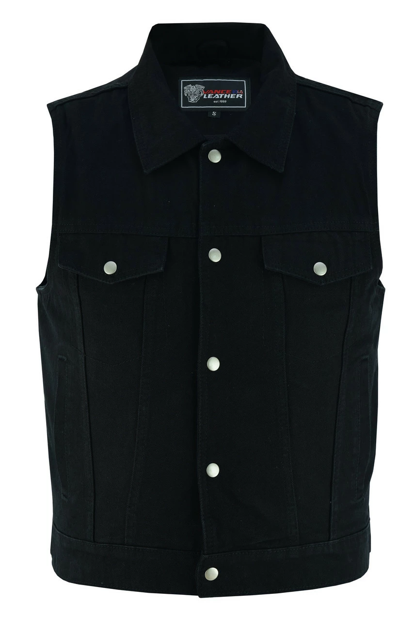 Vance VB917BK Mens Black Jean Style Denim Motorcycle Vest 3 Vance VB917BK Mens Black Jean Style Denim Motorcycle Vest