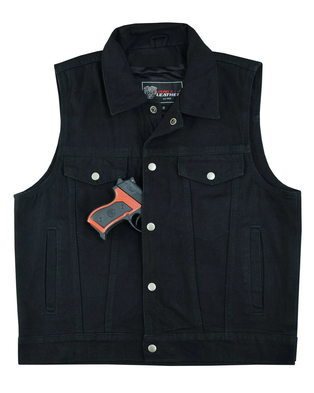 Vance VB917BK Mens Black Jean Style Denim Motorcycle Vest 4 Vance VB917BK Mens Black Jean Style Denim Motorcycle Vest - Image 2
