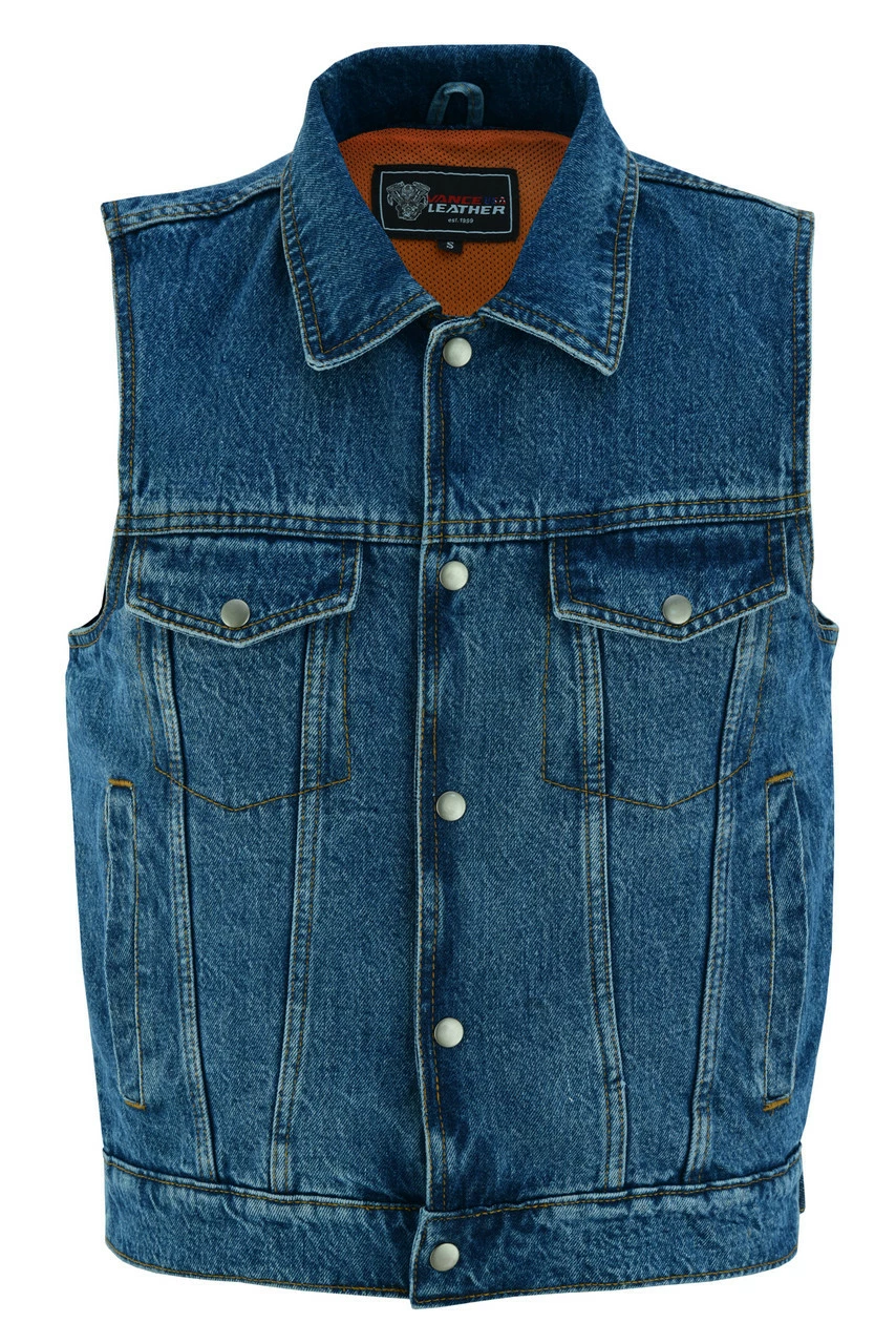Vance VB917BL Mens Blue Jean Style Denim Motorcycle Vest