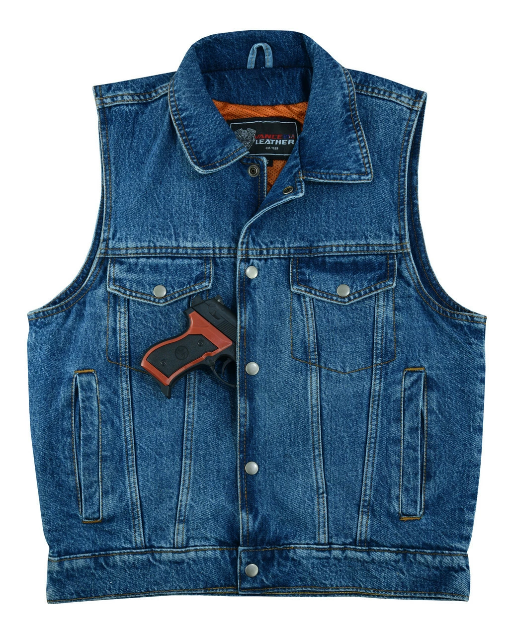 Vance VB917BL Mens Blue Jean Style Denim Motorcycle Vest - Image 5