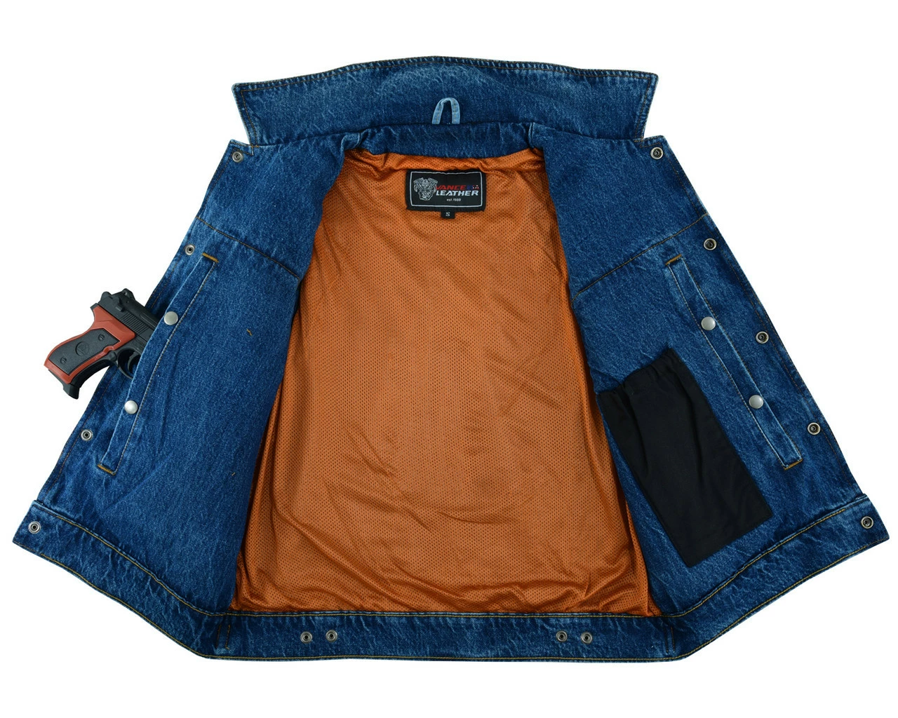 Vance VB917BL Mens Blue Jean Style Denim Motorcycle Vest - Image 6