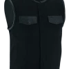 Vance VB919L Denim Black Collarless Club Vest With Leather Trims