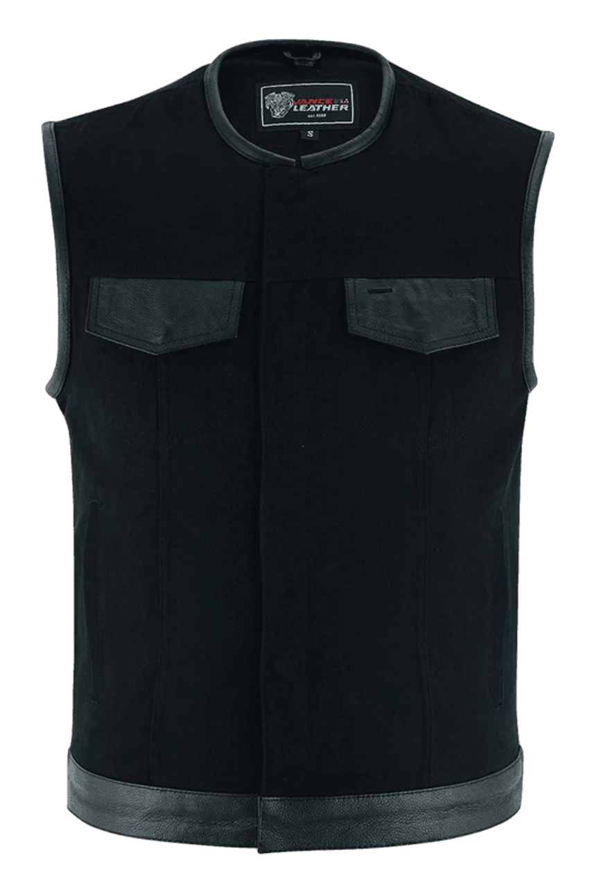 Vance VB919L Denim Black Collarless Club Vest With Leather Trims - Image 2