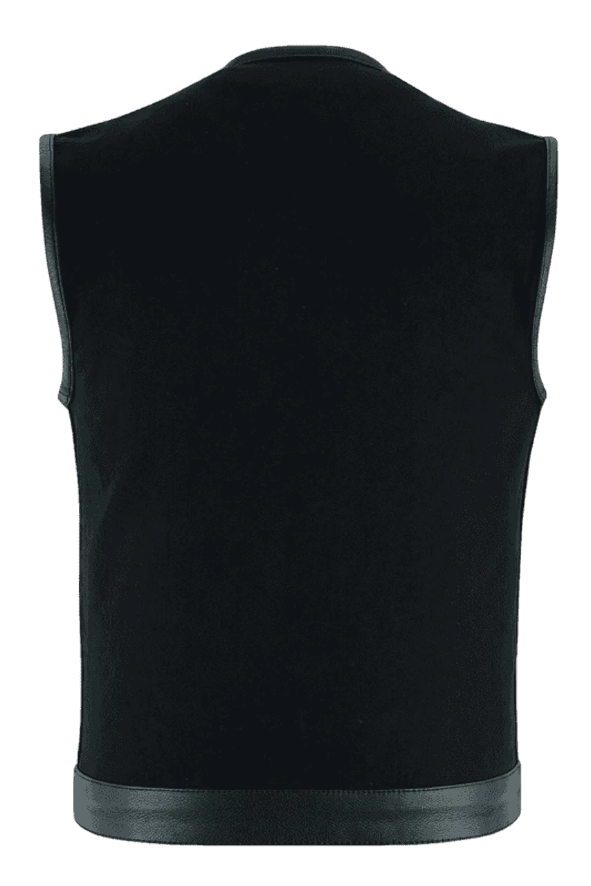 Vance VB919L Denim Black Collarless Club Vest With Leather Trims - Image 3