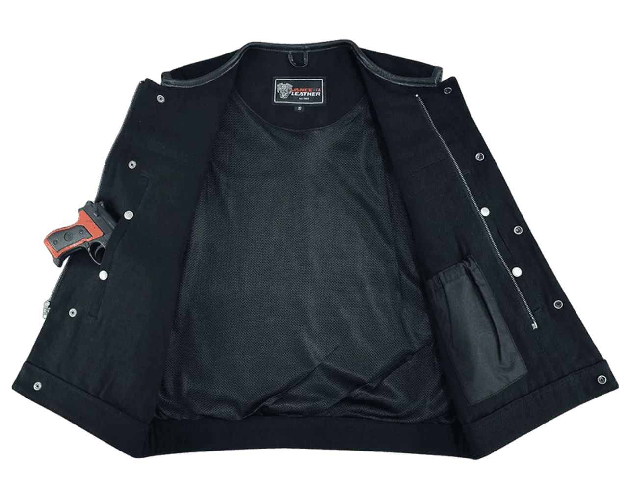 Vance VB919L Denim Black Collarless Club Vest With Leather Trims - Image 6