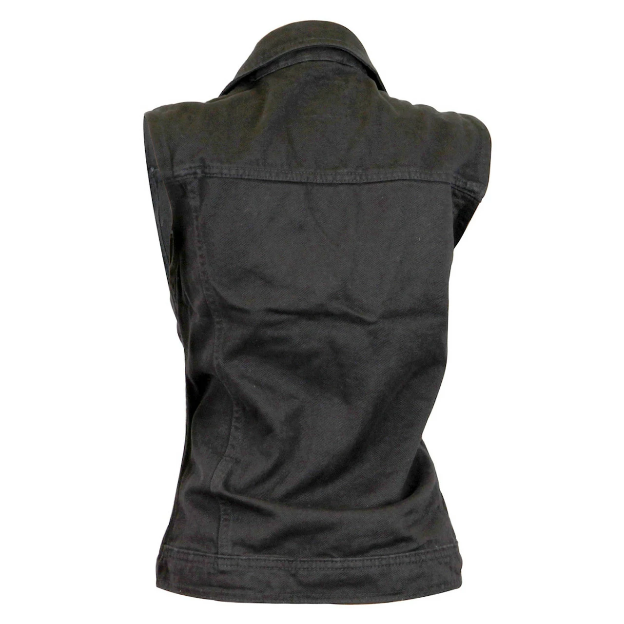Vance VB1050BK Women's Black Denim Motorcycle Vest With Studded Collar - Image 2