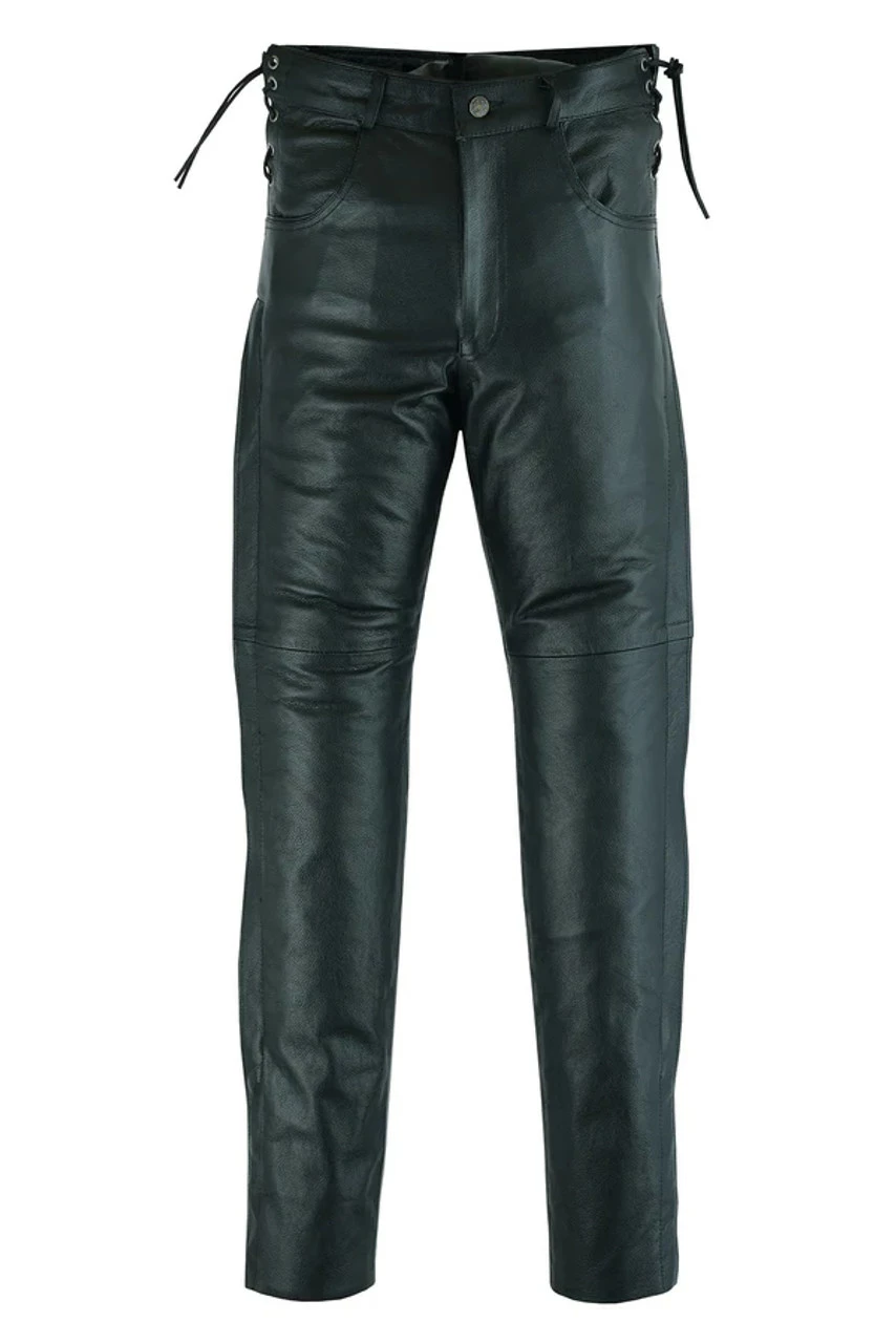Mens Black Premium Cowhide Biker Motorcycle Leather Chap Pants / Overpants