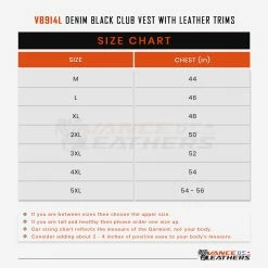 Vance VB914L Denim Black Club Vest With Leather Trims -100 Percent Shop VB914LSizeChart 66737.1677568240