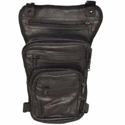 Vance VA562 Men And Women Black Leather Multi-Function Concealed Carry Biker Motorcycle Drop Leg Fanny Pack Thigh Bag