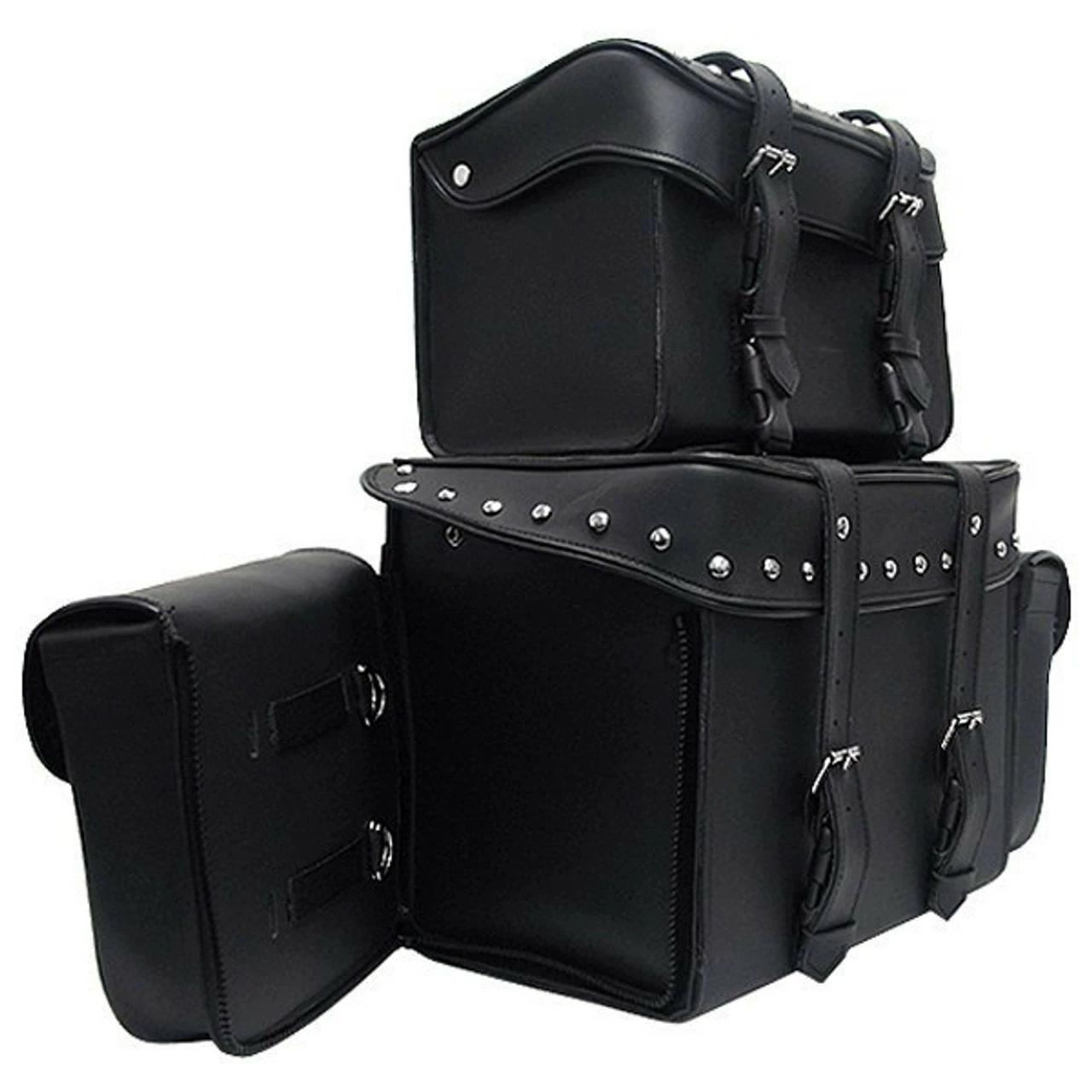 Vance VS339 Black Studded 4 Piece Motorcycle Travel Luggage Sissy Bar Bag - Image 4
