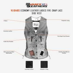 Alternative view of Vance Leather Ladies Economy Leather Five-Snap Lace Side Vest
