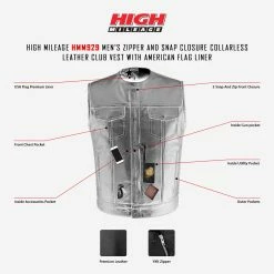 High Mileage HMM929 Men's Zipper And Snap Closure Collarless Leather Club Vest With American Flag Liner 11 High Mileage HMM929 Men's Zipper And Snap Closure Collarless Leather Club Vest With American Flag Liner -100 Percent Shop teammtrcycl09 09 2022infographic 69563.1677564352