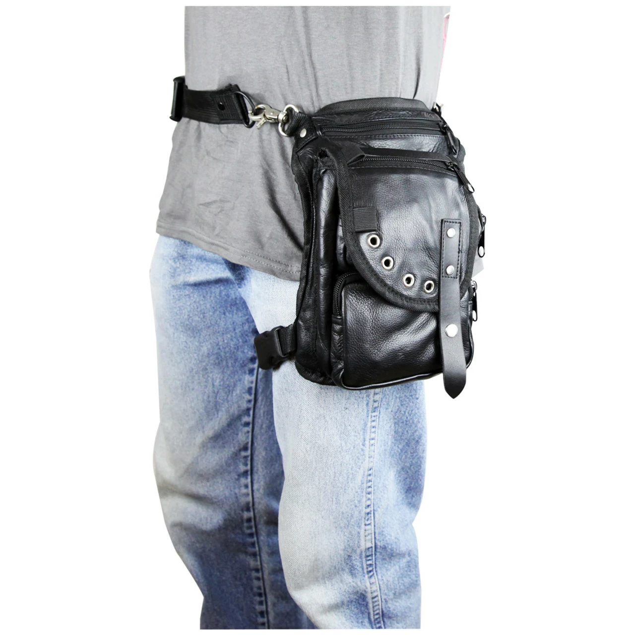 Vance VA564 Men And Women Black Leather Multi-Function Concealed Carry Biker Motorcycle Drop Leg Fanny Pack Thigh Bag 3 Vance VA564 Men And Women Black Leather Multi-Function Concealed Carry Biker Motorcycle Drop Leg Fanny Pack Thigh Bag